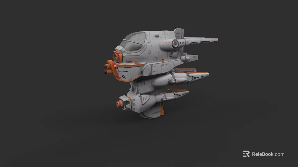 Detailed Sci-Fi Spaceship 3D Model With Gray Orange Design And Multiple Engines 3d model