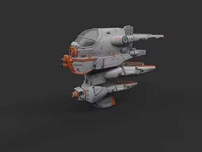 Detailed Sci-Fi Spaceship 3D Model With Gray Orange Design And Multiple Engines 3d model