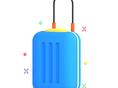 Vibrant Blue Travel Suitcase With Yellow Top Orange Accents And Colorful Decorative Dots 3d model