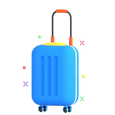 Vibrant Blue Travel Suitcase With Yellow Top Orange Accents And Colorful Decorative Dots 3d model