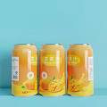 Yellow Canned Mango Juice With Mango Patterns On Light Blue Background 3d model
