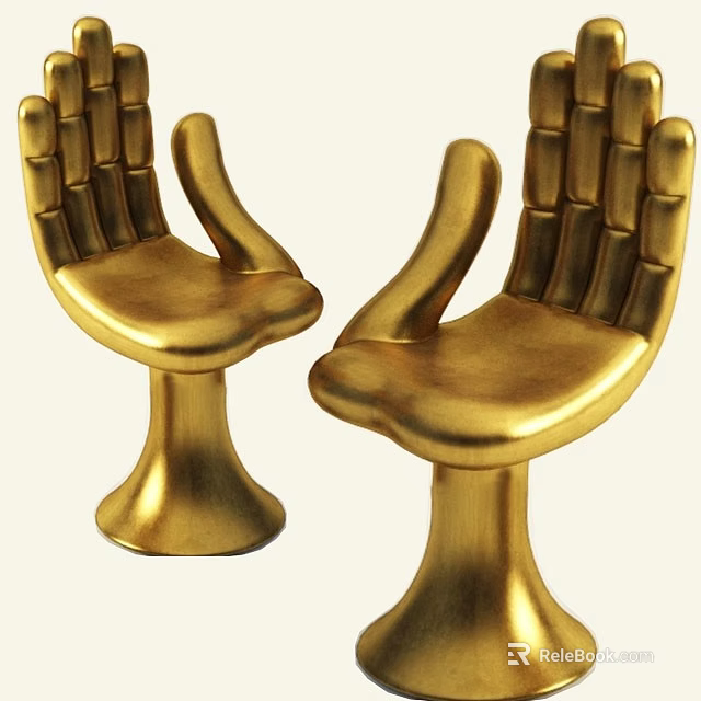 Golden Hand Shaped Decorative Ornament Set with Round Pedestal Base for Home Decor 3d model 