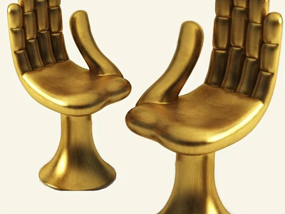 Golden Hand Shaped Decorative Ornament Set with Round Pedestal Base for Home Decor 3d model