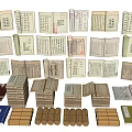 Ancient Thread Bound Books Collection With Stacked And Open Pages 3d model