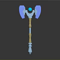 Fantasy Blue War Hammer Design With Dual Hammer Heads Yellow Striped Handle And Central Gemstone