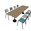 Rectangular Wooden Dining Table Set With Blue Beige Chairs And Black Legs 3d model