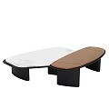 Oval Shaped Modern Coffee Table With Wooden Top And Black Legs
