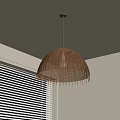 Rattan Dome Shaped Pendant Light Hanging By Window With White Blinds 3d model