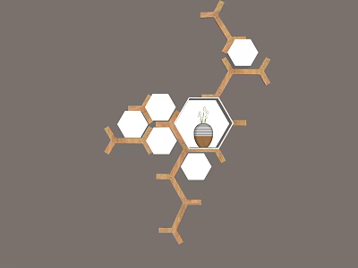 Modern Hexagonal Wall Cabinets With Wooden Frames And Decorative Elements 3d model