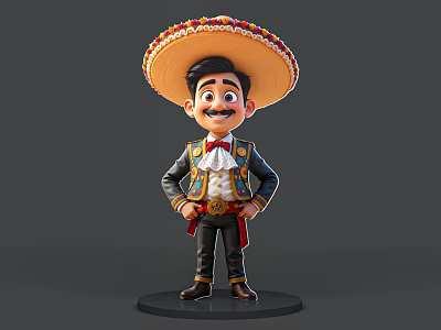 Elegant Man Wearing Traditional Outfit With Sombrero Vest And Sash Standing Pose 3d model