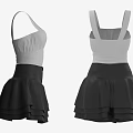 Stylish White Knitted Camisole Top With Black Pleated Skirt And Button Detail