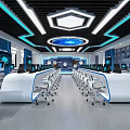 School Smart Computer Classroom Interior With Tech Elements And Desks