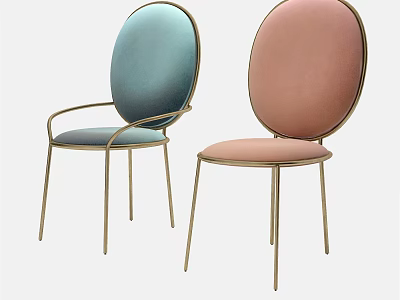 Modern Elegant Blue and Pink Accent Chairs with Golden Metal Frame and Velvet Upholstery 3d model