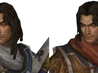 Game Movie Male Characters With Long Hair In Ancient Costumes Red Scarf And Serious Expressions 3d model