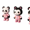 Cute Panda Game Movie Characters in Pink Outfits With Different Expressions