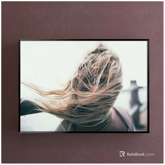 Framed Portrait Painting of Blonde Woman With Windblown Hair and Outdoor Background 3d model 