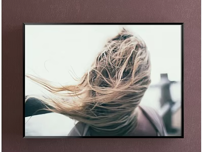 Framed Portrait Painting of Blonde Woman With Windblown Hair and Outdoor Background 3d model