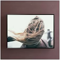 Framed Portrait Painting of Blonde Woman With Windblown Hair and Outdoor Background