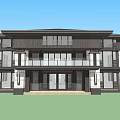 Two Story Detached Villa with Contemporary Traditional Style Large Glass Windows and Stone Exterior