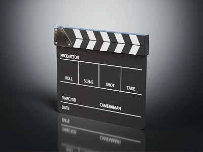 Black And White Striped Film Clapperboard Featuring Production Roll Scene Shot Take Director Cameraman Info 3d model