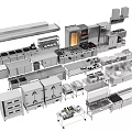 Commercial Grade Stainless Steel Kitchen Appliances with Various Cooking and Refrigeration Equipment