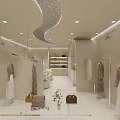 Modern Sinshine Haute Couture Clothing Store With Clothing Racks Marble Floor And Green Plants