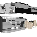 Sleek Modern Kitchen Coffee Machine With Stainless Steel Finish And Cups Bottles