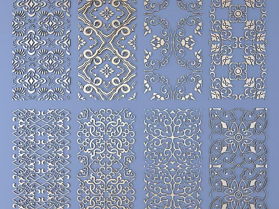 Intricate Carved Patterns with Various Floral and Geometric Design Elements 3d model