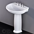 White Ceramic Pedestal Sink With Modern Sleek Design And Chrome Faucet For Bathroom