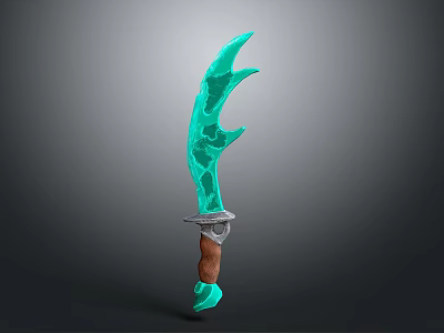Teal Fantasy Dagger 3D Model With Irregular Spiked Blade And Brown Handle 3d model