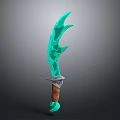 Teal Fantasy Dagger 3D Model With Irregular Spiked Blade And Brown Handle