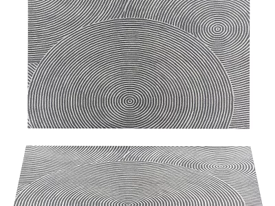 Black and White Square Rug with Concentric Circles and Wavy Lines Abstract Design 3d model