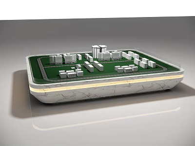 Commercial Display Equipment For Architectural Models With Green Surface Illuminated Base And White Buildings 3d model