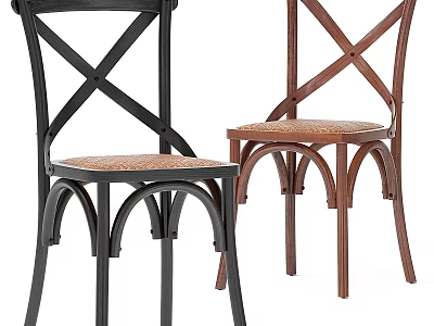 Stylish Wooden Single Chair With Cross Back Design Woven Seat Curved Legs Black Brown 3d model