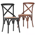 Stylish Wooden Single Chair With Cross Back Design Woven Seat Curved Legs Black Brown