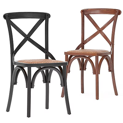 Stylish Wooden Single Chair With Cross Back Design Woven Seat Curved Legs Black Brown 3d model