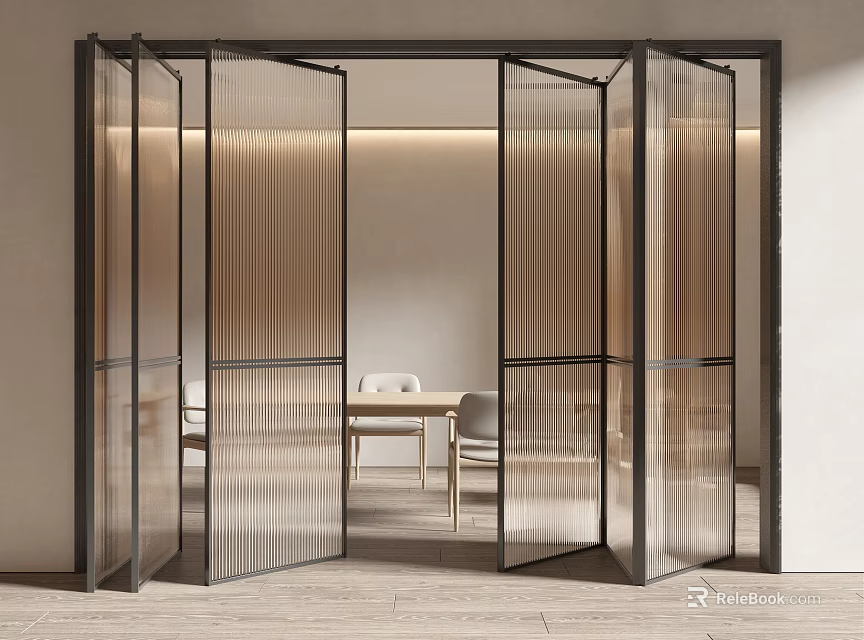 Black Framed Folding Door With Transparent Panels In Modern Interior 3d model