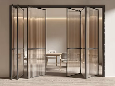 Black Framed Folding Door With Transparent Panels In Modern Interior 3d model