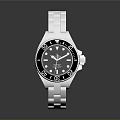 Modern Wristwatch With Silver Link Bracelet Black Dial White Face And Numeric Markers