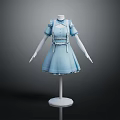Light Blue Short Sleeve Dress on Mannequin with Belt and Layered Skirt Design