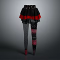 Black Red Layered Skirt with Pearl Waistband and Gray Leggings with Colorful Patches