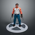 Muscular Man In White Tank Top Blue Jeans With Metal Claws On X Symbol Base