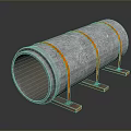 Concrete Tubular Lighting Fixture Set With Orange Bands And Metal Support Stands