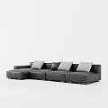 Black Leather Sectional Sofa With Light Colored Cushions In Modern Style 3d model