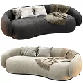 Modern Beige And Dark Gray Sectional Sofas With Decorative Pillows And Soft Blanket 3d model