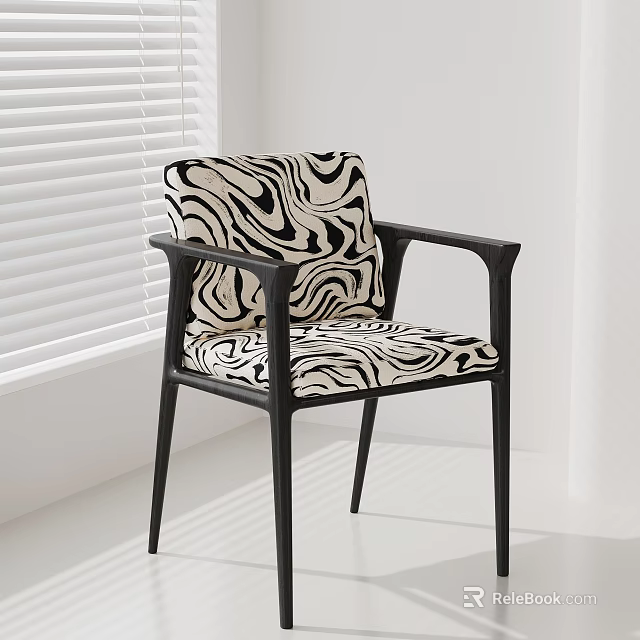 Modern Dining Chair With Zebra Pattern Upholstery Black Frame And Armrests 3d model 
