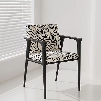 Modern Dining Chair With Zebra Pattern Upholstery Black Frame And Armrests 3d model