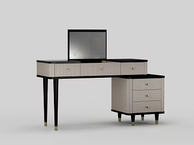 Modern Light Colored Dressing Table with Mirror Drawers and Black Gold Accent Legs 3d model
