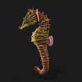 Striking Green And Pink Seahorse With Textured Body Curled Tail And Delicate Fins