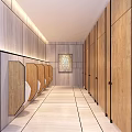 Modern Public Restroom Entrance Design With Wooden Panels And Light Colored Wall Finishes